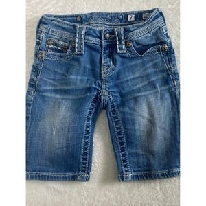 Miss Me Girls Denim Thick Stitch Jean‎ Shorts Embellished Pockets Size 7